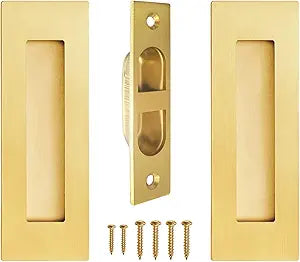 Pocket Door Handles,6 inch Recessed Flush Finger Pulls with Edge Pull,304 Stainless Steel Pocket Door Hardware, Gold