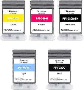 Compatible Ink Cartridge Replacement for Canon PFI030 PFI-030 PFI-030MBK PFI-030BK PFI-030C PFI-030M PFI-030Y for Canon ImagePrograf TA-20 TA-30 (5-Pack KCMYMBK)