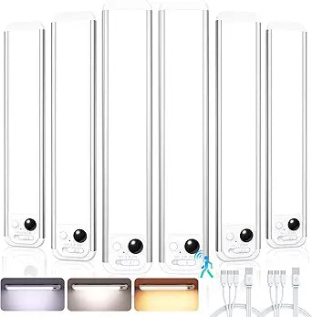 RUIKORING 8.5" Under Cabinet Lighting 6 Pack, 3 Colors Closet Lights