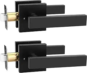 2 Pack Privacy Door Handle,Keyless Matte Black Interior Door Knob,Heavy Duty Door Lever Hardware for Bedroom/Bathroom,Reversible for Left & Right
