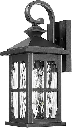 Outdoor Wall Sconce Waterproof Porch Lights Outdoor Matte Black Exterior Lighting Fixtures with Water Ripple Glass for House Garage Doorway 21.2 Inch E26 Socket