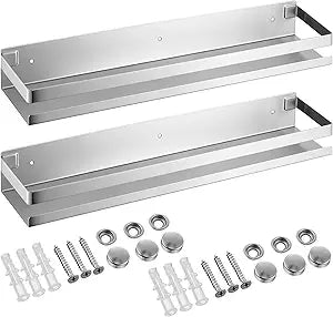 Lallisa 2 Pieces Stainless Steel Shelf Bathroom Shower Floating Shelves Wall Mounted Shower Caddy Basket Shelf Storage Organizer Shelves for Bathroom, Kitchen, Living Room(19.69 Inches/ 50 cm,Silver)