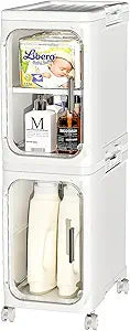 JOYZAN Narrow Bathroom Storage Cabinet with Movable Wheels, Slim Storage Cabinet with 2 Doors & Removable Panel, Skinny Bathroom Organizers and Storage for Small Space, Corner, Kitchen, Laundry