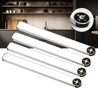 Motion Sensor Under Cabinet Lighting, 3-Color Dimmable, 84 LED 15 Inch Wireless Closet Lighting, Rechargeable 3200mAh Battery, Digital Display, Perfect for Kitchen & Indoor Use (4-Pack)