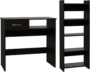 Tuhome Vizcaya Office Set with Single Drawer, Keyboard Tray, Freestanding Bookcase, Modern and Compact Home Office Solution