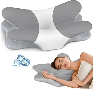 Cervical Pillow for Pain Relief - Neck Pillow Ergonomic Side Sleeper Pillow, Cooling Memory Foam Pillows, Contour Pillow for Reading & Bed Rest Pillows for Side Back Stomach Sleepers(Grey & White)