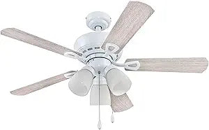 Portage Bay 51443 Ceiling 44" Miller Park White Indoor Fan Frosted 3 Light LED Multi Arm E26/A15 Bulb and Pull-Chains, Traditional Style, 5 Reversible Gray Oak/Walnut Blades, 514, Brushed Nickel