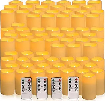 YOROXRG Set of 72 Waterproof Outdoor Flameless Candles, LED Candles with 4 Remote and Timer,(H 4" 5" 6" x D 2.2"),for Halloween Wedding Festiv