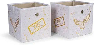 Ukonic Harry Potter Hedwig 11-Inch Storage Bin Cube Organizers, Set of 2 | Fabric Basket Container, Cubby Cube Closet Organizer | Wizarding World Gifts And Collectibles