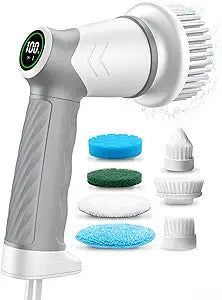 DAESUNG Electric Spin Scrubber, Cordless Power Scrubber & Electric Cleaning Brush with 7 Replaceable Heads, Dual Speed IPX7 Waterproof Handheld Scrubber for Bathroom, Shower & Tile Cleaning