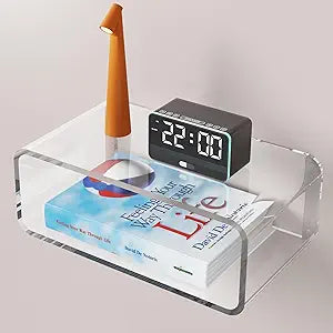 Acrylic Transparent Floating Nightstand - Wall-Mounted Modern Bedside Table, Ultra Minimalist Invisible Design, Space-Saving Clear Acrylic Shelf with Stunning Floating Effect for Bedroom,Office,etc.