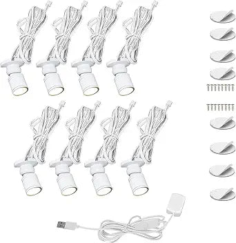 Cefrank Mini Spot Lights with Dimmer, 8 x 1W 360 Rotatable LED Spotlight Jewelry Cabinet Dimmable Wall Light, White Finish Shell (Pack-8, Cold White 6000k)
