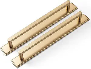 Goo-Ki 2 Pack 7 9/16'' Center to Center Champagne Bronze Cabinet Handles with Backplate Modern Kitchen Drawer Pulls with Subtle Curves