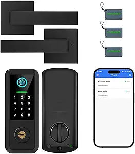 Keyless Entry Door Lock with Handle Set,Smart Front Door Lock with Keypad Set,Keyless Entry Digital Deadbolt,Smart Deadbolt with Auto Lock,App Control, Matte Black