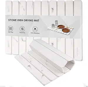 Stone Drying Mat for Kitchen Counter, 24"(L)16"(W), Collapsible Quick Dry Stone Dishes Mats, Absorbent Diatomaceous Earth Mats for Kitchen, Bathroom
