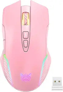 RGB Wireless Gaming Mouse, Pink, Rechargeable, Ergonomic Design, Adjustable DPI, Compatible with Windows, Mac