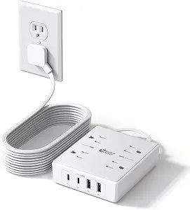 SUPERDANNY 10 Ft Long Extension Cord Flat Plug Power Strip Surge Protector