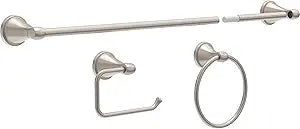 Delta Faucet Becker 3-Piece Bathroom Set, SpotShield Brushed Nickel, 18"/24" Towel Rack, Toilet Paper Holder, Ring BCK63-DN