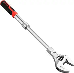 MAXPOWER Extendable Adjustable Wrench, Retractable Extension Shank 13.8" to 19.7", Soft Grip Handle