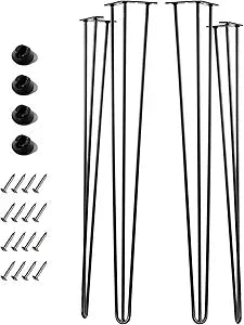 40 Inch Hairpin Legs for Furniture Set of 4, Heavy Duty 3 Rod Metal Table Legs with 3/8" Black Solid Iron, DIY Hair Pin Leg for Counter Bar Stool, Console and Entryway Table, Plant Stand