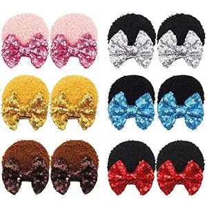 Qearl 12 Pcs Sequin Mouse Ears Hair Bows Clips for Baby Toddlers Girls