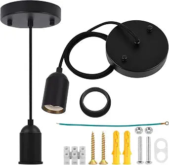 Black Hardwire Pendant Light Kit, Ceramic E26 Socket