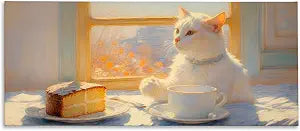 Stupell Industries Sunlit Tea Party Cat, 10 x 24 Inch Canvas Wall Art