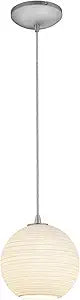 Japanese Lantern Glass Pendant - 1-Light 8"dia Pendant - Cord - Brushed Steel Finish - White Lined Glass Shade