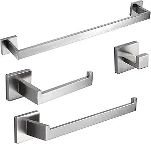 BAGNOLUX Bathroom Hardware Set 4 Pieces, Bath Towel Holder Set SUS304 Stainless Steel, Towel Bar Rack Set for Wall Mounted, Square Bathroom Accessories Set Fixture Heavy Duty Brushed Nickel