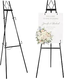 53.9" Black Easel Stand for Sign, Heavy Duty Metal Display Easel with Storage Bag, Adjustable Art Easel for Wedding Sign, Painting, Picture