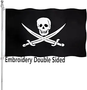 Embroidery Jolly Roger Flag 3x5 Pirate Flags Double Sided Outdoor Heavy Duty with Durable Canvas Header and 2 Brass Grommets Vivid Colors