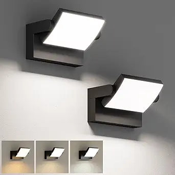40W Modern Outdoor Wall Lights, 3000/4500/6000K LED Exterior Light Fixtures, IP65 Waterproof Flood Lights, 360  Adjustable Head Black Porch Lighting for House, 3-Color Temperature (2 Packs)