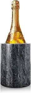 Flexzion Marble Wine Chillers for Bottles - Champagne Cooler & Multi-Purpose Marble Utensil Holder for Kitchen - Adaptable Stone Wine Bottle Chiller Bucket for Party, Bar, Home Decor, Black