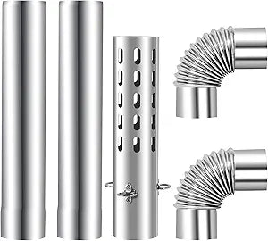 KOMCLUB 5 PCS Camping Stove Pipe 2.36" Stainless Steel Spark Chimney Rain Cap Stove Pipe Elbow Outdoor Tent Stove Indoor Accessories for Vent Smoke and Exhaust Flue Adapter Tube