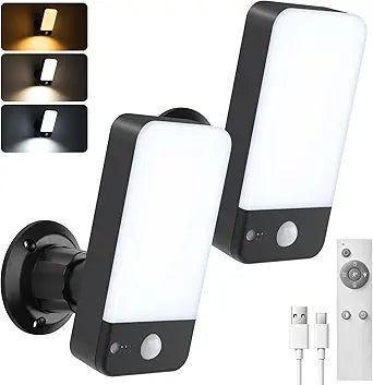 Motion Sensor Outdoor Lights, 800LM Super Bright Rechargeable Motion Sensor Light, 3CCT Dimmable 3 Modes Remote Control, Waterproof Battery Operated Security Lights for Porch Garage Patio 2PCS