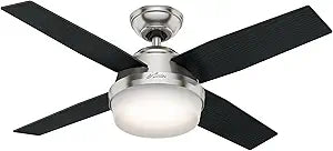 Hunter 44 inch Indoor Ceiling Fan with LED Light and Remote Control - Modern Ceiling Fan, Standard Mount, 4 Blades, for Bedroom, Living Room, or Kitchen, Quiet - Dempsey 59245, Brushed Nickel