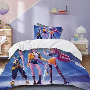 Pop Demon Hunters Kids Duvet Set, 55-Piece Bedding Set Including Sheets and Pillowcase - Ultra Soft Pink and White Bedding for Children