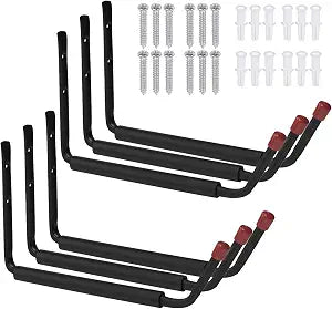 6 Pack Garage Hooks Heavy Duty, Utility Steel Hooks with EVA Foam Padding, 15inch Wall Mount J Organizer Hanger for Hanging Bikes Kayak Garden Tool Hose Bike Shelf