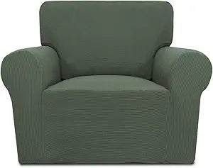 PureFit Stretch Chair Sofa Slipcover  Spandex Jacquard Non Slip Soft Couch Sofa Cover, Washable Furniture Protector with Non Skid Foam and Elastic Bottom for Kids (Chair, Greyish Green)