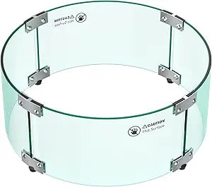 Skyflame 17" Round Fire Pit Glass Wind Guard, Clear Tempered Glass Flame Shield for Outdoor Propane/Natural Gas Fire Pit/Table
