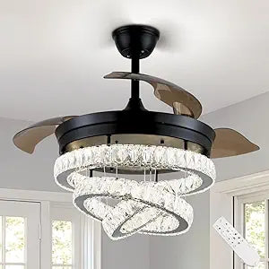 42" Black Fandeliers with Lights Dimmable LED Crystal Ceiling Fan Individual 3 LED Color Change with Timi Memory Function