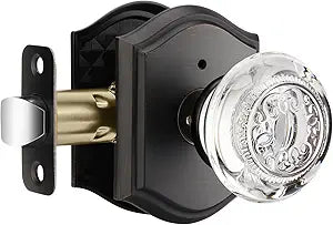 Glass Door Knobs Interior with Lock, Crystal Privacy Oil Rubbed Bronze Door Knobs for Bedroom Bathroom, 1 Pack