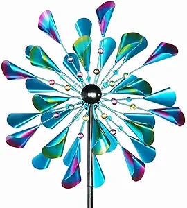 DECOROCA Kinetic Wind Spinners Outdoor - Large Metal Wind Sculptures & Spinners Yard Patio Lawn Garden Decorations, Windmill Clearance with Stable Metal Stake(Peacock-Blue)