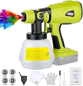 Choerinton Paint Sprayer Compatible with Ryobi Battery Cordless Electric Paint Sprayer 200W HVLP Paint Gun with 3 Patterns 4 Size Nozzles for House Painting Furniture Cabinets(Tool Only)
