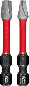 48-32-4443 ECX Power Bit Combo Pack (2-Pack)  Fits For Milwaukee Shockwave Impact Duty  2" ECX #1 & #2 Bits with Wear Guard Tip & Shockzone Technology