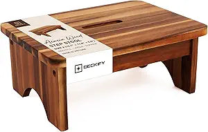 Wooden Step Stool for Adults, Small Acacia Wood Stepping Stool, Non-Slip 1-Step Bedside Stool for Bed & Bathroom, 600 lbs, Portable  6.5 Inch