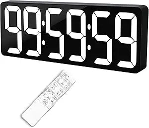 TXL 17.2" Large Digital Timer Clock, Countdown Timer for Classroom Home Gym Kitchen Office, LED Wall Clock with Remote Control, 4 Dimmable Brightness, 12/24H, Auto DST(White)
