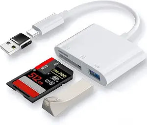 SD Card Reader,Micro SD Card Reader for iPhone 17 16 15/iPad/Mac/Laptop3 in 1 sd Card Reader with Dual Slots & USB Port for Mac MacBook Pro/Air/Mini Android Laptop More USBC Typec Devices