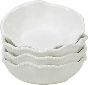 Perlette Cream Beaded All-Purpose Bowls  Set of 4, 7.5" x 2", 22 oz Elegant Melamine, Shatterproof & Heavyweight, Scratch-Resistant, Dishwasher Safe  Perfect for Soups, Salads, Cereal & Entertaining