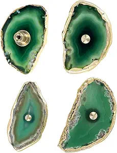 mookaitedecor Set of 4 Agate Slice Cabinet Knobs with Screws, Gold Plated Agate Drawer Pulls Handles for Dresser Kitchen Wardrobe Decorative